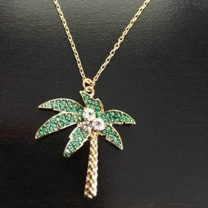 Gold and Green Palm Tree Pendant Necklace
